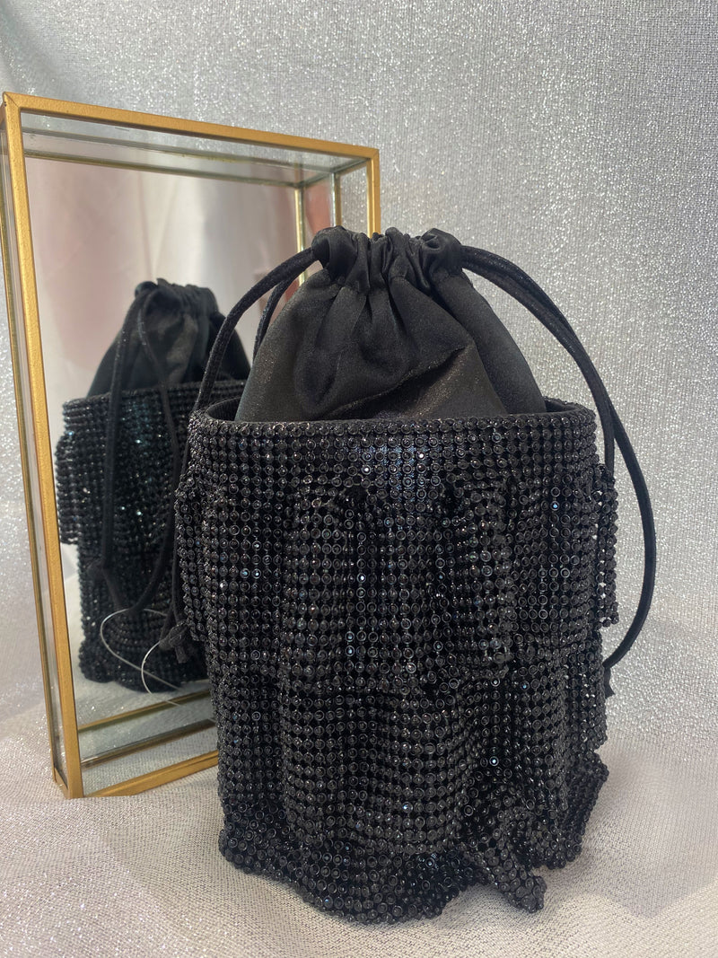 Ila Ruffle Crystal Bag - Black