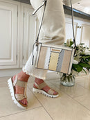 Dice Woven Stripe Crossbody Bag - 13D2293 Cream
