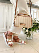 Dice Woven Stripe Crossbody Box Bag - 13D2297 Tan