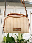 Dice Woven Stripe Crossbody Box Bag - 13D2297 Tan