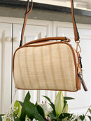 Dice Woven Stripe Crossbody Box Bag - 13D2297 Tan