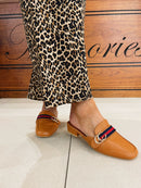 Cici Tan Mules With Navy & Red Stripe