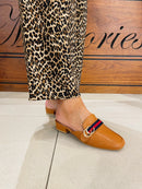 Cici Tan Mules With Navy & Red Stripe