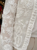 Fiadh Pearl & Bead Embroidered Crochet Cardi - Cream