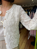 Fiadh Pearl & Bead Embroidered Crochet Cardi - Cream