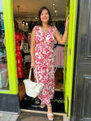 Magic Rose Print Maxi Dress - Red