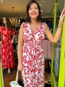 Magic Rose Print Maxi Dress - Red