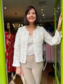 Fiadh Pearl & Bead Embroidered Crochet Cardi - Cream