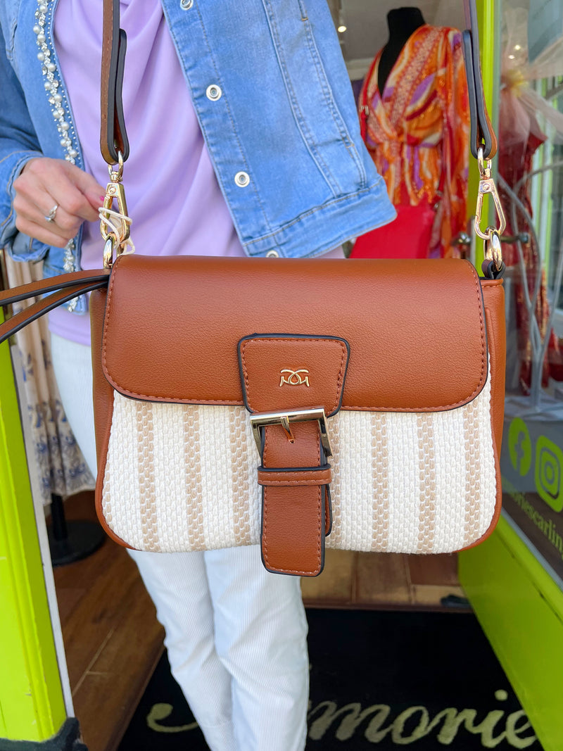 Gionni Santorini Flap Over Stripe Bag Tan 11G2639