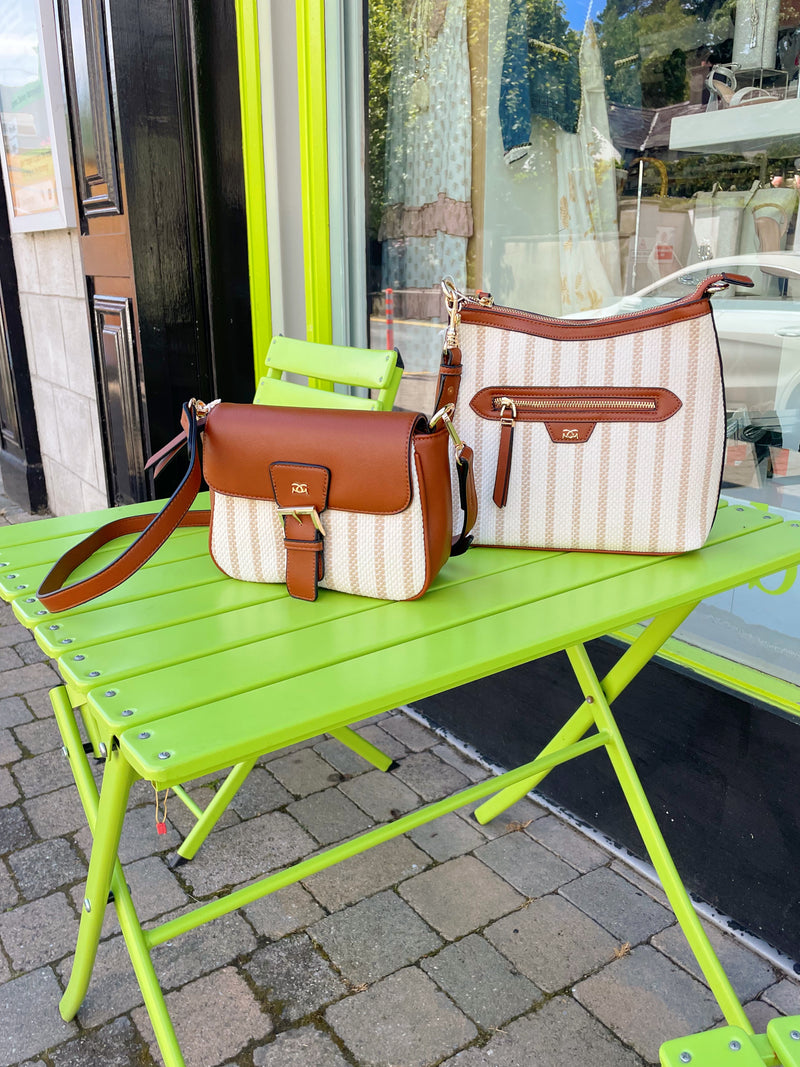 Gionni Santorini Flap Over Stripe Bag Tan 11G2639