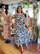 Darla Gold Print Dress - Navy & Cream