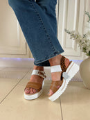 Redz Wedge Sandal Tan & Leopard T42-203