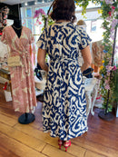 Darla Gold Print Dress - Navy & Cream