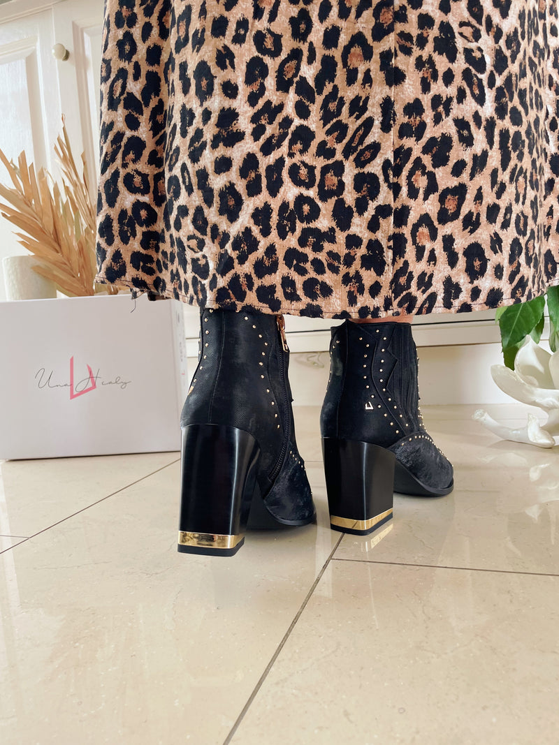 Una Healy Studded Marble Effect Western Boot - Black Vinyl “I’m Gonna Be”