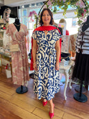 Darla Gold Print Dress - Navy & Cream