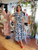 Darla Gold Print Dress - Navy & Cream