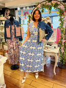 Magic Blue Floral & Gold Speckle Maxi Dress