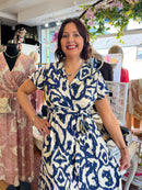 Darla Gold Print Dress - Navy & Cream