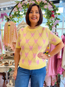 Harriett Heart & Diamond Print Knit Jumper - Yellow
