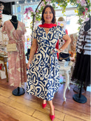 Darla Gold Print Dress - Navy & Cream