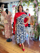 Darla Gold Print Dress - Navy & Cream