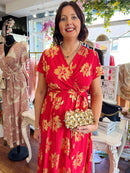 Darla Gold Flower Print Dress - Red
