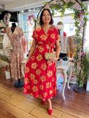 Darla Gold Flower Print Dress - Red