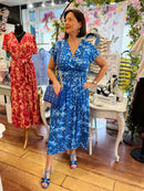 Trinity Gold Leaf Floral Dress - Light & Royal Blue