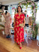 Darla Gold Flower Print Dress - Red