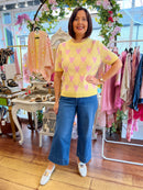 Harriett Heart & Diamond Print Knit Jumper - Yellow