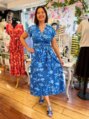 Trinity Gold Leaf Floral Dress - Light & Royal Blue