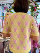 Harriett Heart & Diamond Print Knit Jumper - Yellow