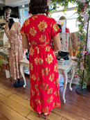 Darla Gold Flower Print Dress - Red