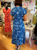 Trinity Gold Leaf Floral Dress - Light & Royal Blue