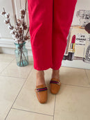 Cici Tan Mules With Navy & Red Stripe