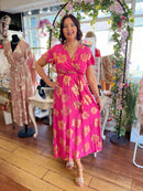 Darla Gold Flower Print Dress - Pink