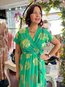 Darla Gold Flower Print Dress - Green