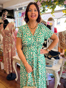 Emery Gold Speckle Printed Dress - Electric Green