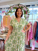 Magic Cap Sleeve Leaf Print Maxi Dress - Green