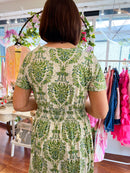 Magic Cap Sleeve Leaf Print Maxi Dress - Green