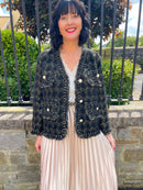 Evie Gold Thread Knitted V Neck Jacket - Black