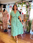 Emery Gold Speckle Printed Dress - Electric Green