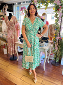 Emery Gold Speckle Printed Dress - Electric Green