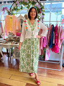 Magic Cap Sleeve Leaf Print Maxi Dress - Green