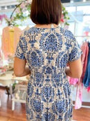 Magic Cap Sleeve Leaf Print Maxi Dress - Blue