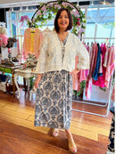 Magic Cap Sleeve Leaf Print Maxi Dress - Black