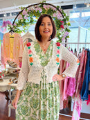 Magic Cap Sleeve Leaf Print Maxi Dress - Green