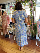 Emery Gold Speckle Printed Dress - Electric Blue