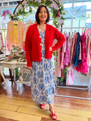 Magic Cap Sleeve Leaf Print Maxi Dress - Blue