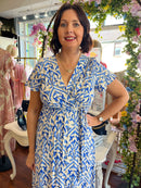 Emery Gold Speckle Printed Dress - Electric Blue